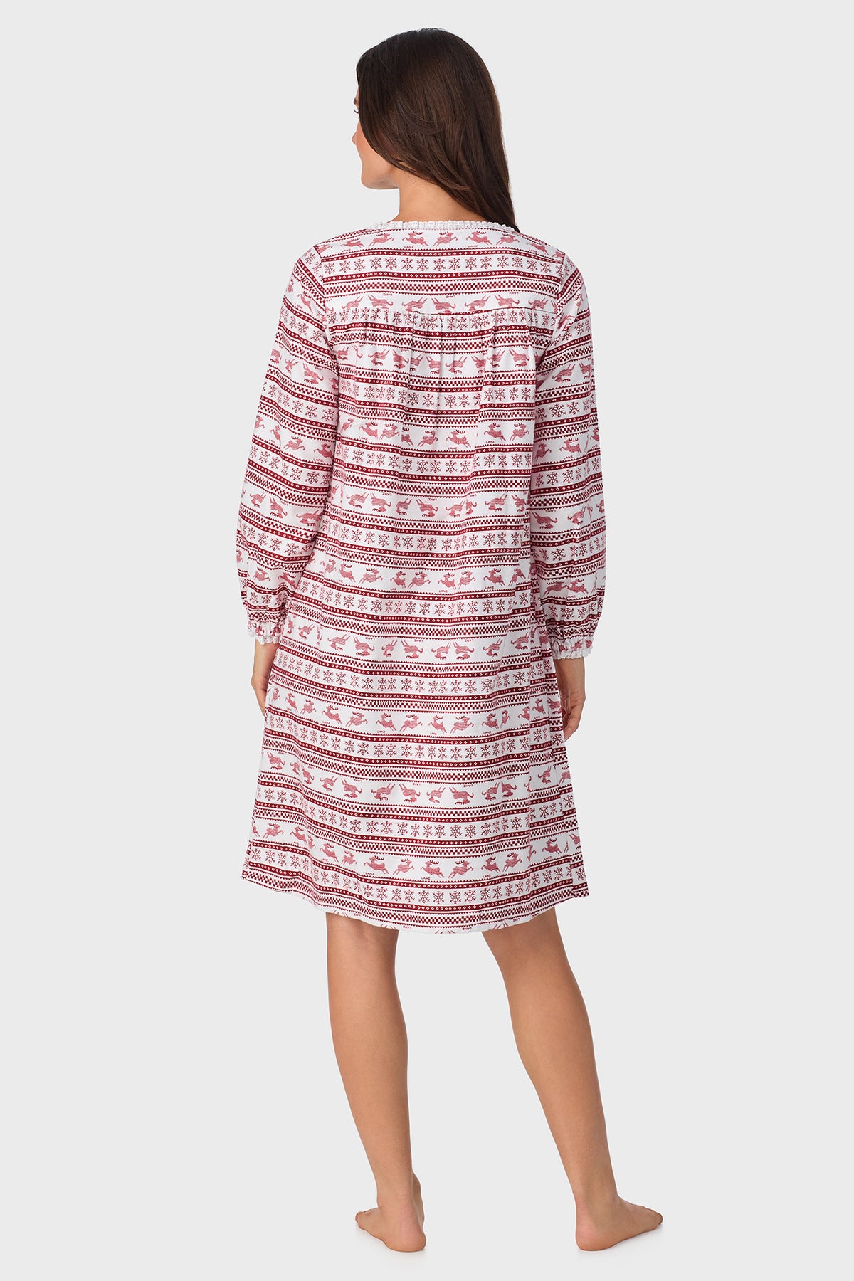 Red Fair Isle 100% Cotton Brushed Flannel Long Sleeve Waltz Gown