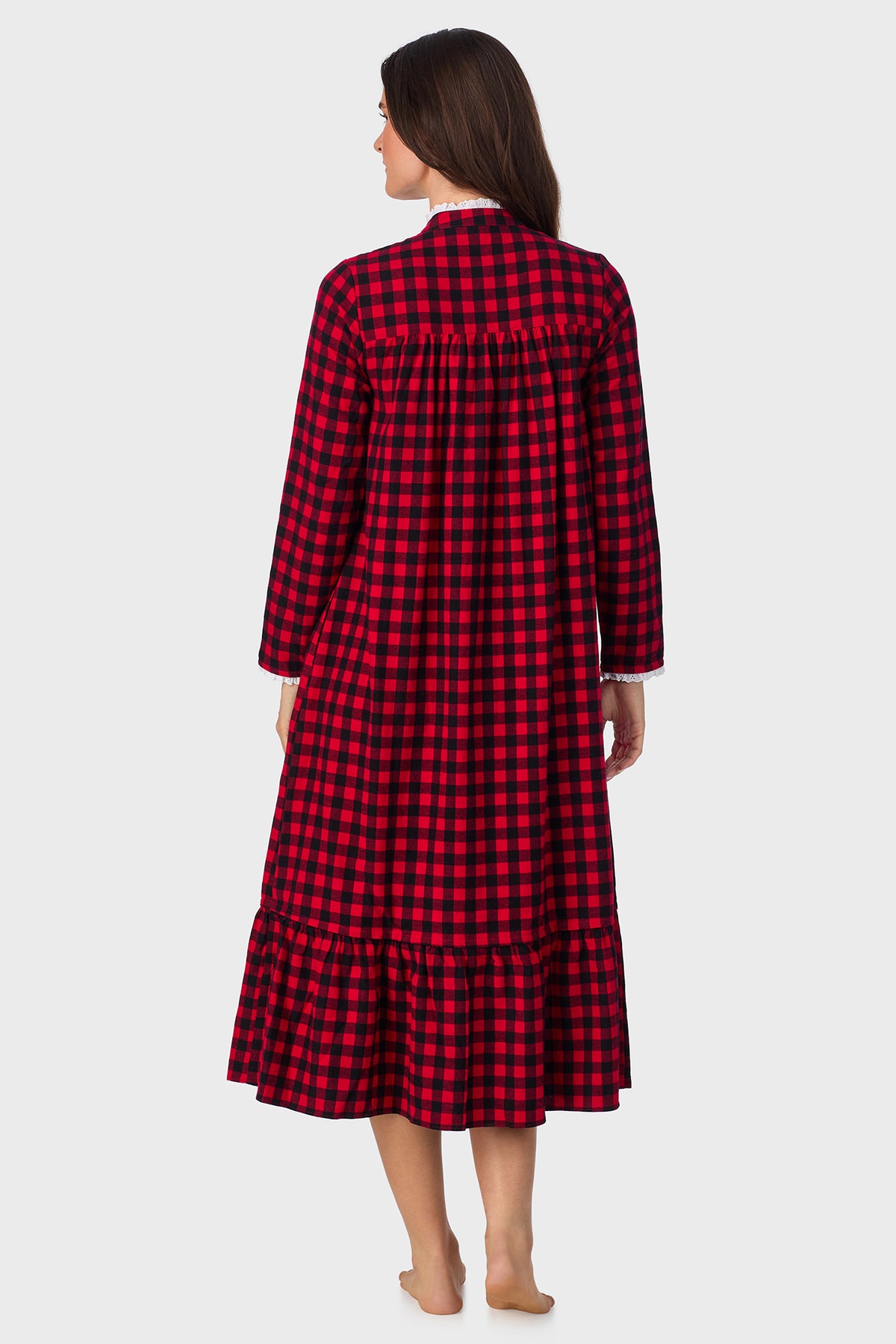 Buffalo Check 100% Cotton Brushed Flannel Highneck Long Sleeve Flannel Gown