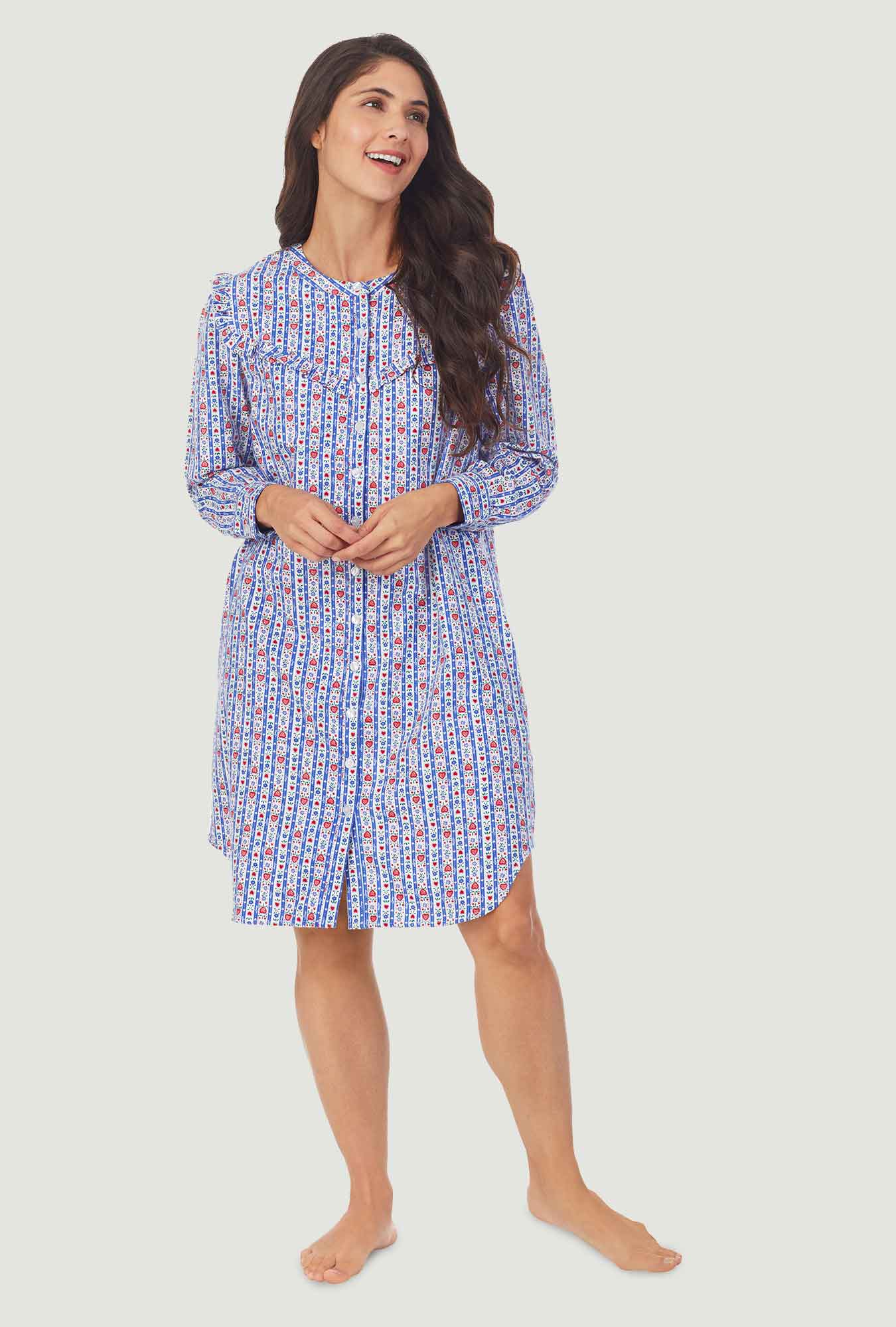 A Lady wearing Blue Tyrolean Womens Nightshirt