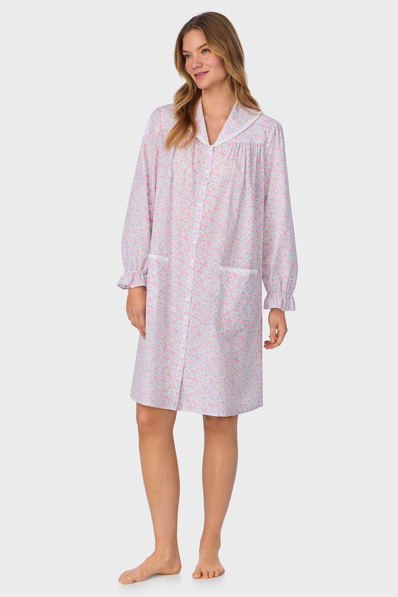 Grandma's Garden Cotton Dream Long Sleeve Short Button Front Robe