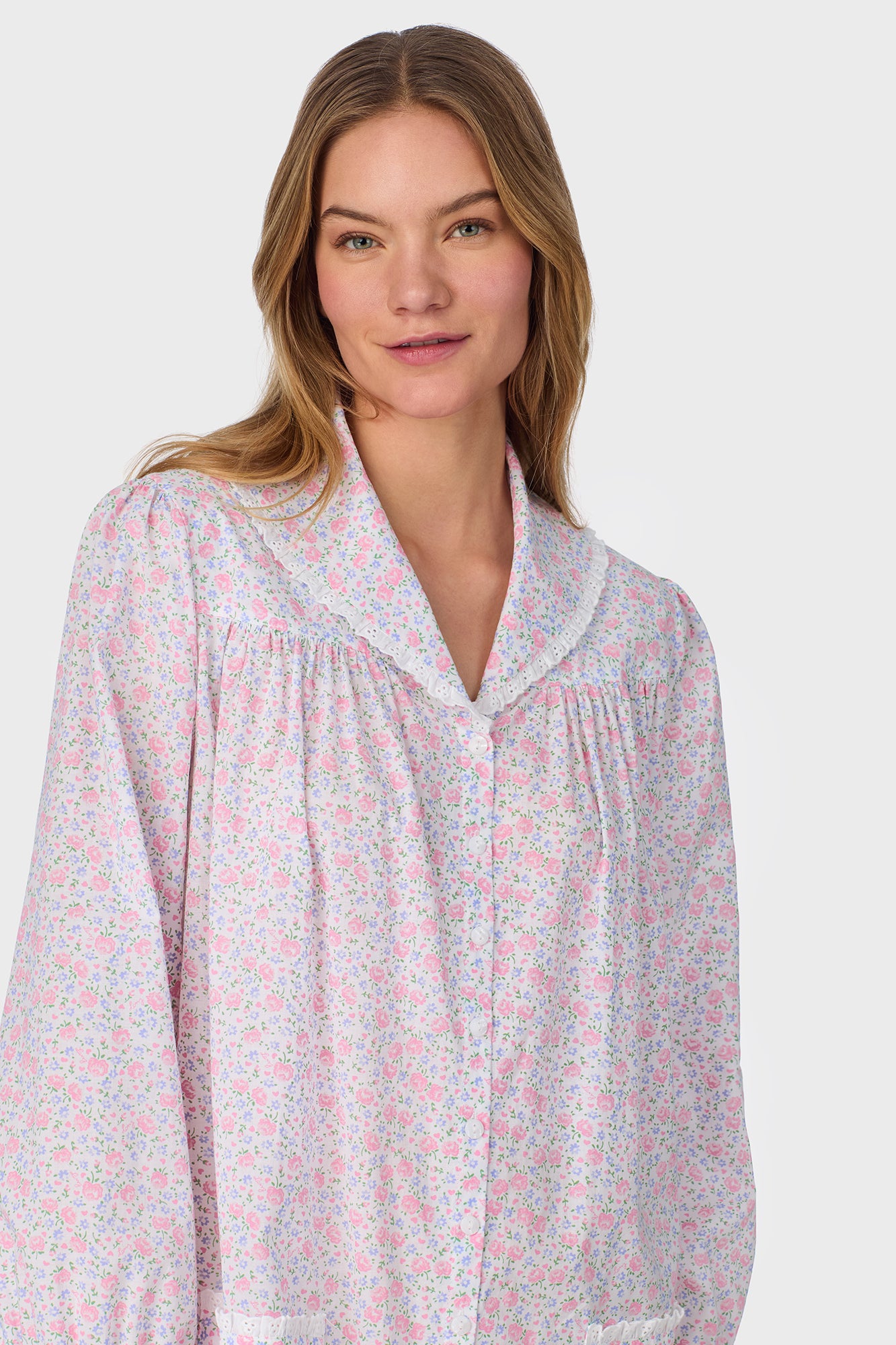Grandma's Garden Cotton Dream Long Sleeve Short Button Front Robe