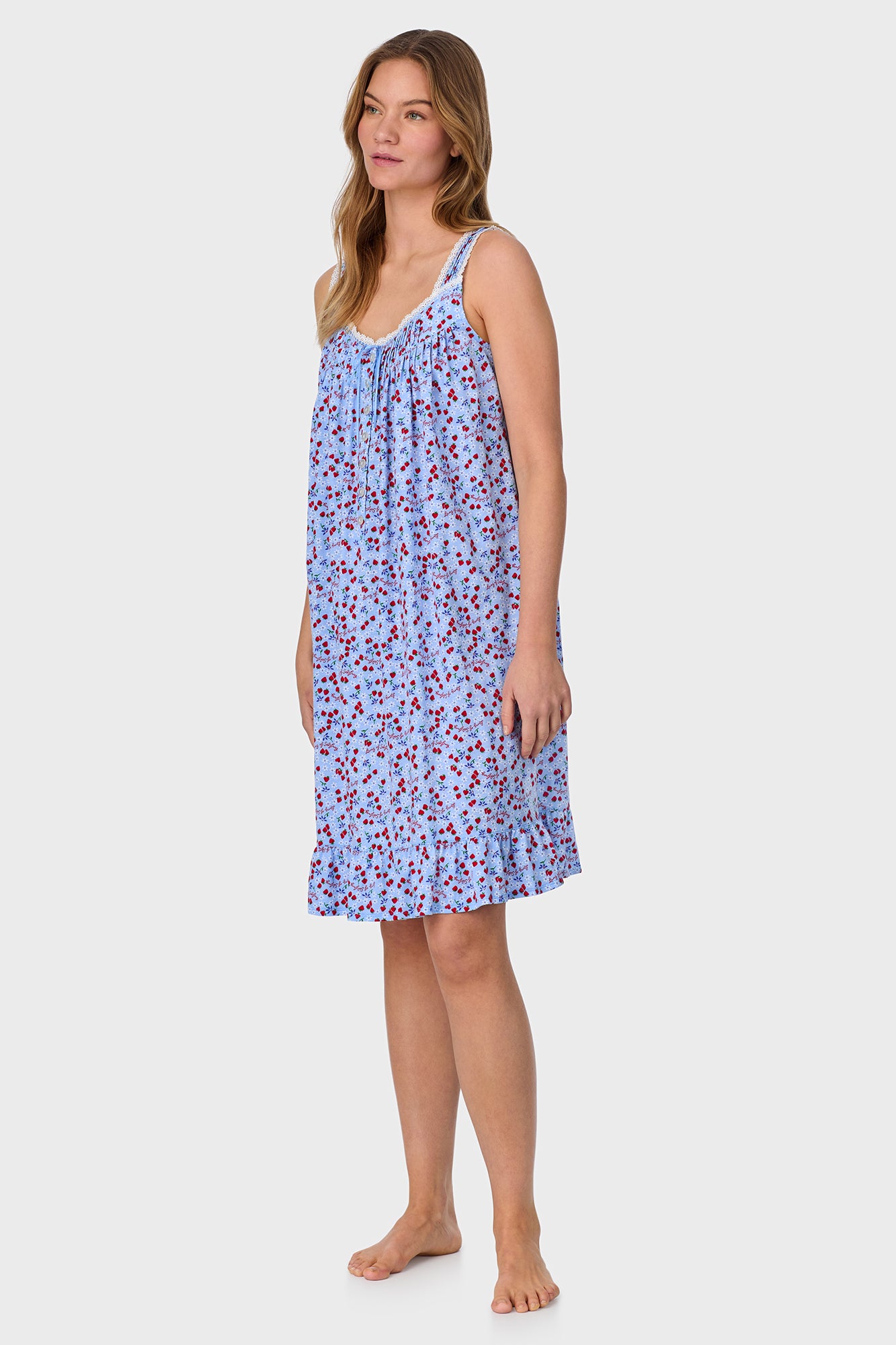 A lady wearing Blue Skies & Berries Cotton Knit Short Nightgown