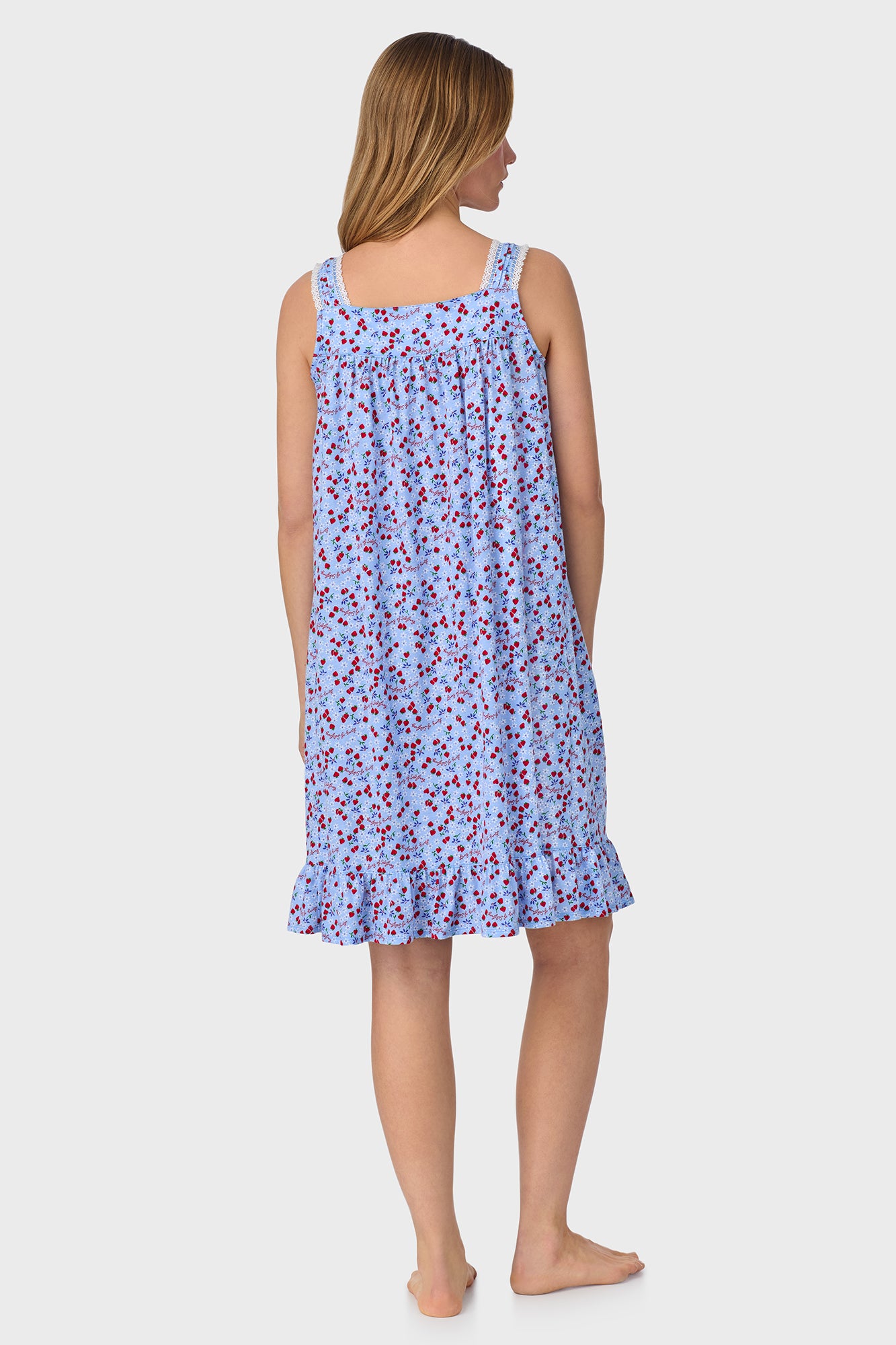 A lady wearing Blue Skies & Berries Cotton Knit Short Nightgown