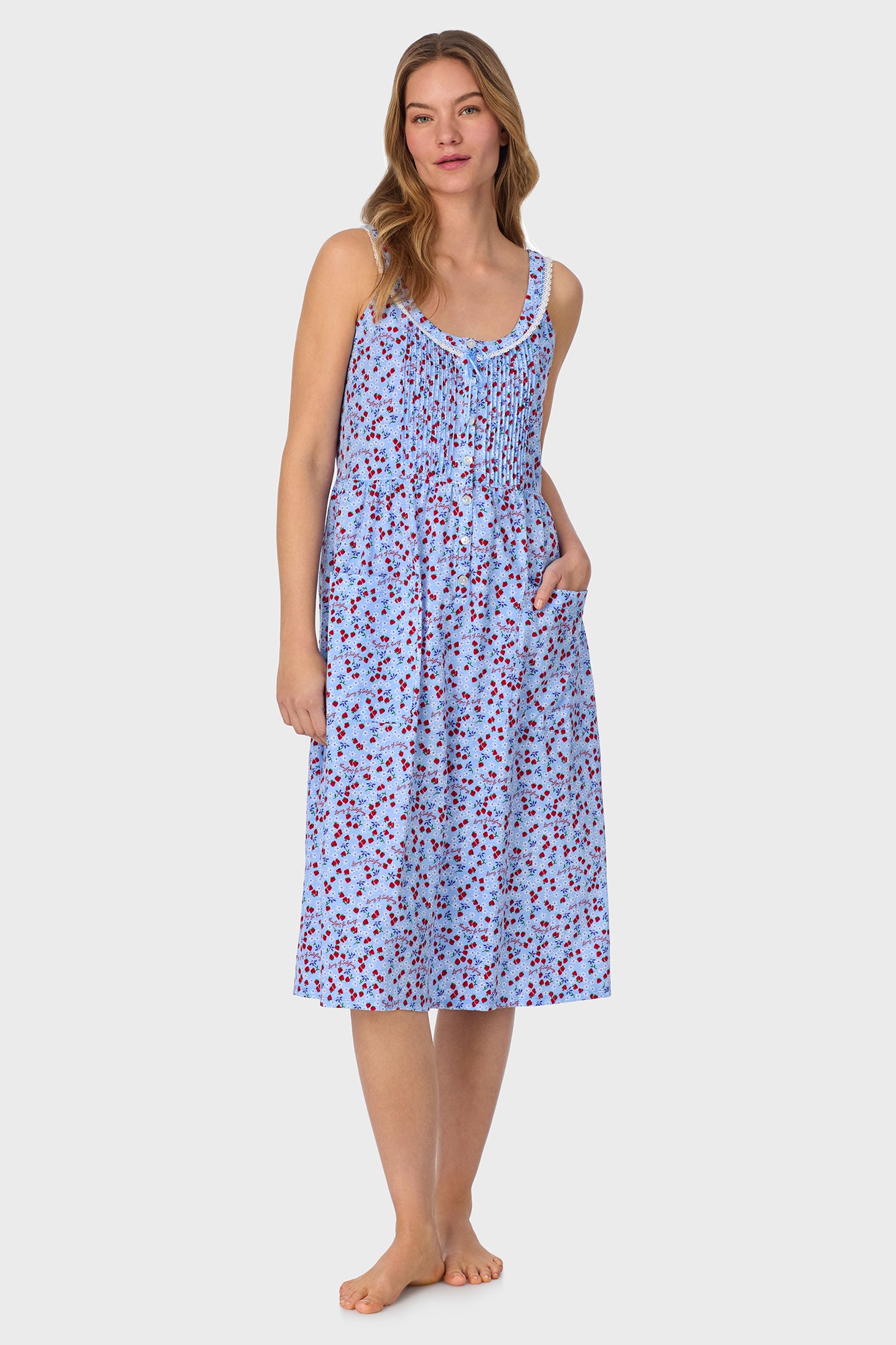 A lady wearing Blue Skies & Berries Cotton Knit Sundress
