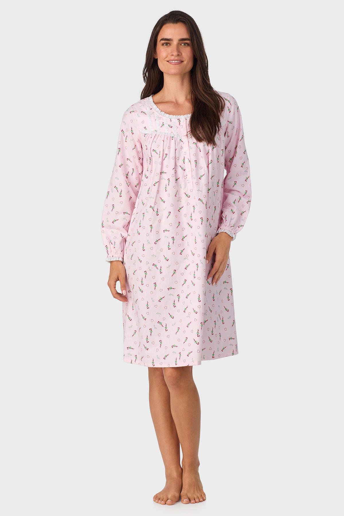 Candy Canes Flannel 100% Cotton Brushed Flannel Long Sleeve Waltz Gown