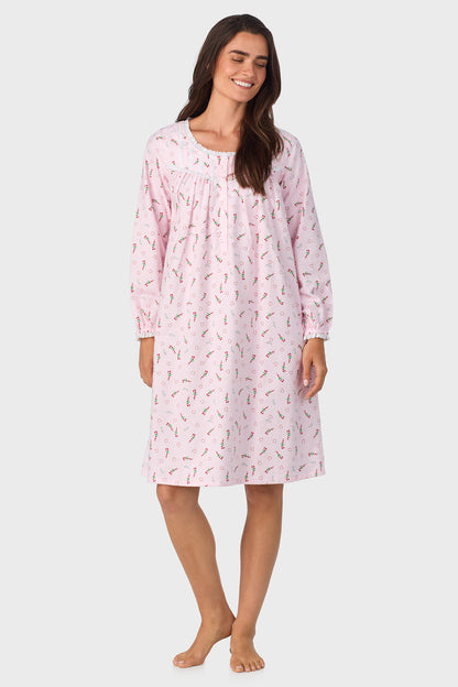 Candy Canes Flannel 100% Cotton Brushed Flannel Long Sleeve Waltz Gown