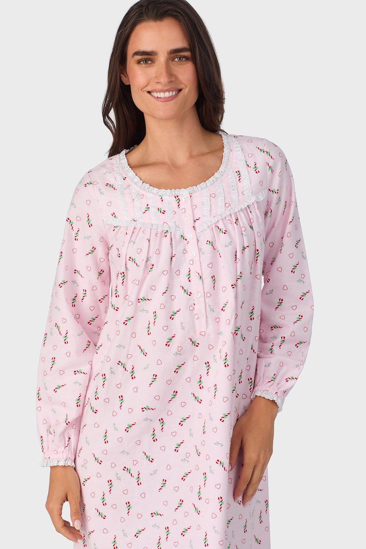 Candy Canes Flannel 100% Cotton Brushed Flannel Long Sleeve Waltz Gown
