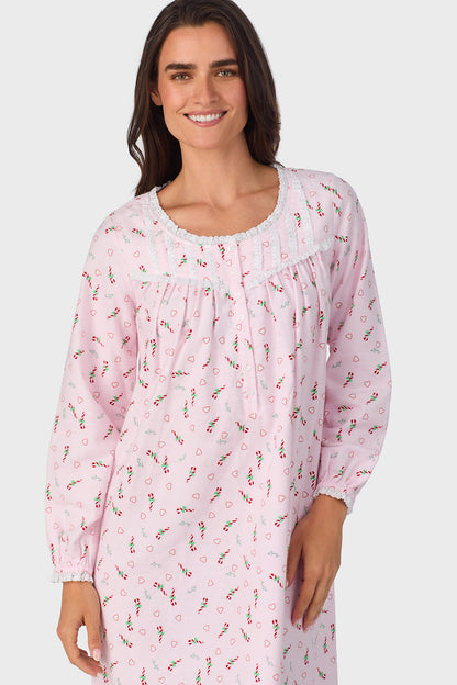 Candy Canes Flannel 100% Cotton Brushed Flannel Long Sleeve Waltz Gown