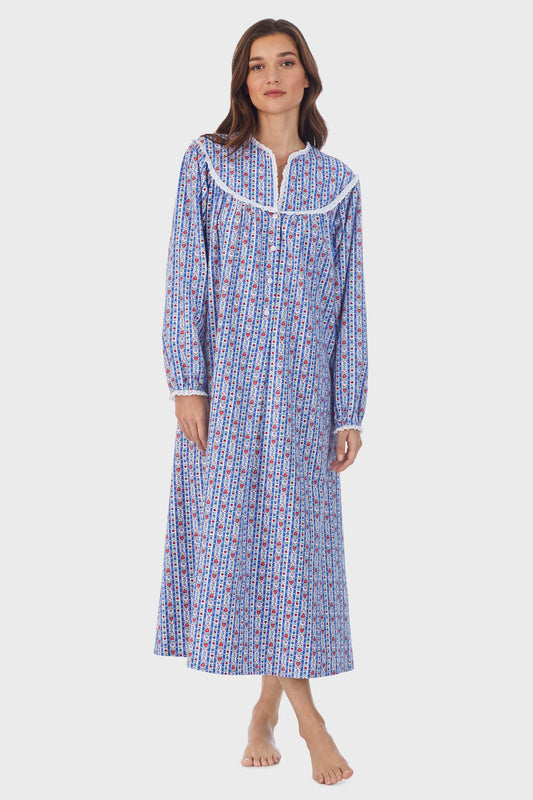 Classic Blue Tyrolean Stripe Flannel Nightgown