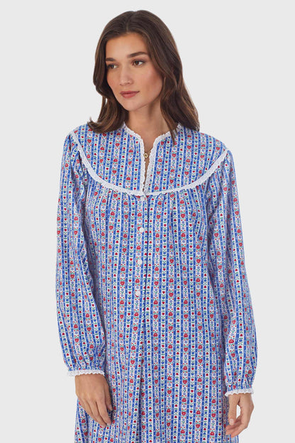 Classic Blue Tyrolean Stripe Flannel Nightgown