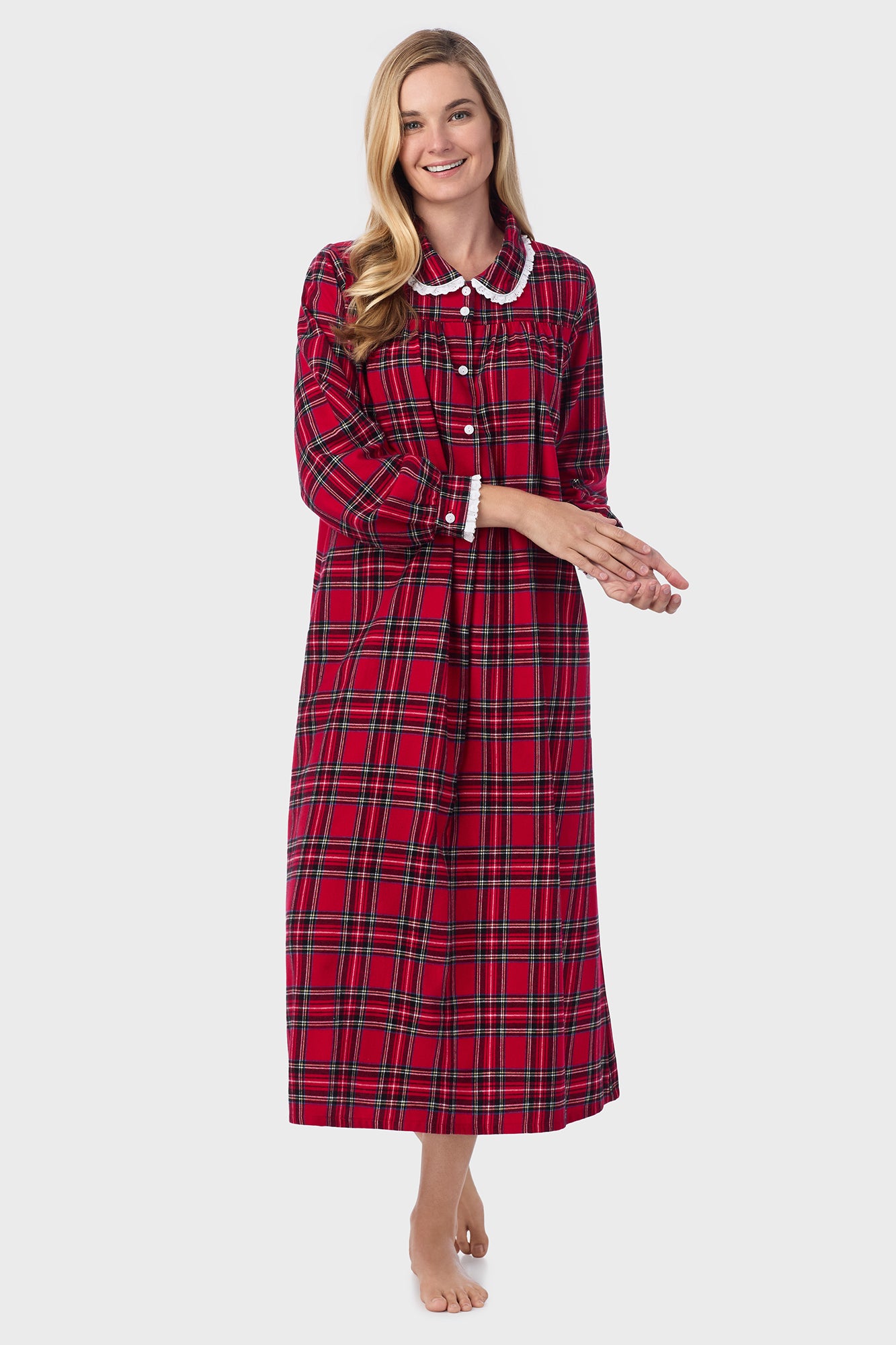 Red Tartan Peter Pan Flannel Gown
