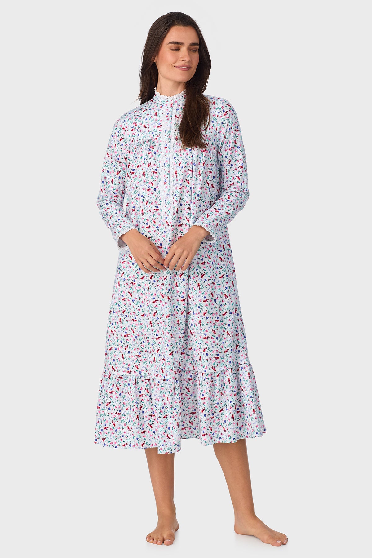 New Cardinal 100% Cotton Brushed Flannel Highneck Long Sleeve Gown