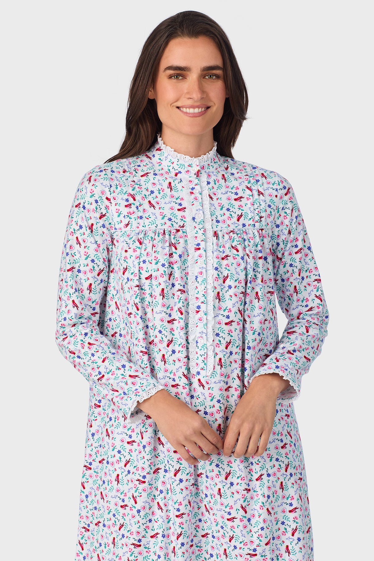 New Cardinal 100% Cotton Brushed Flannel Highneck Long Sleeve Gown