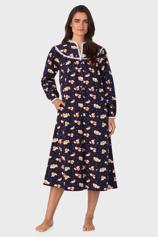 Women's Cuddly Labs 100% Cotton Brushed Flannel Long Sleeve Nightgown