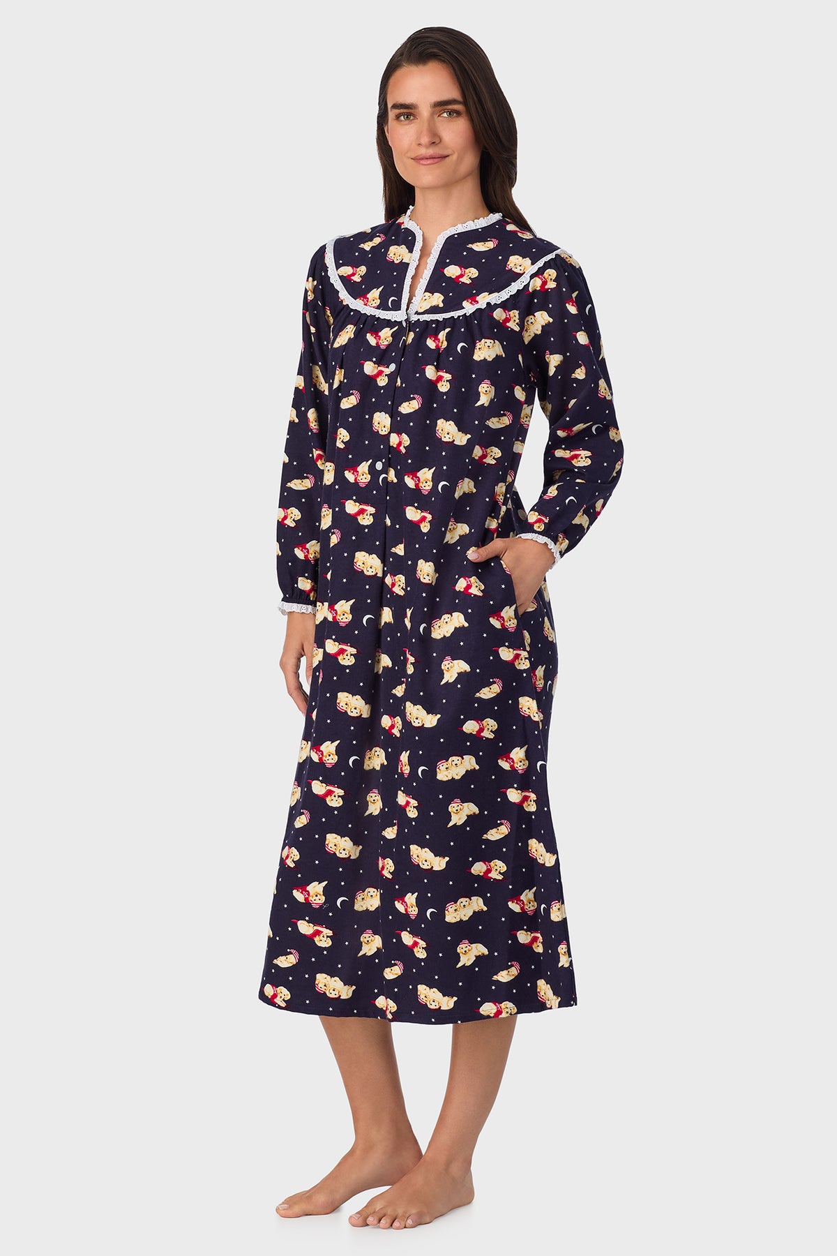 Women's Cuddly Labs 100% Cotton Brushed Flannel Long Sleeve Nightgown