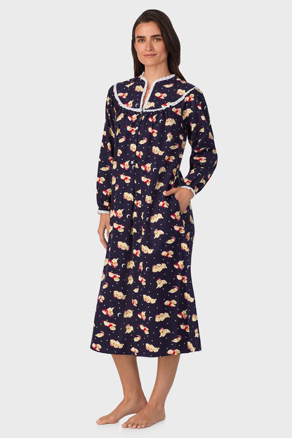 Women's Cuddly Labs 100% Cotton Brushed Flannel Long Sleeve Nightgown