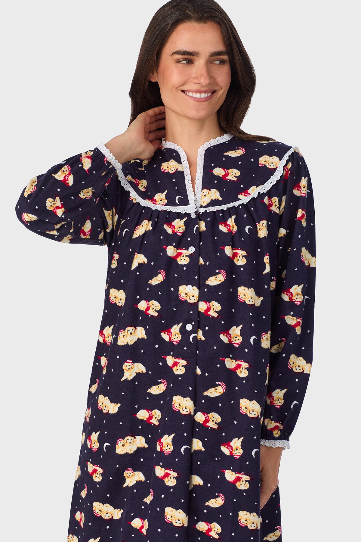 Women's Cuddly Labs 100% Cotton Brushed Flannel Long Sleeve Nightgown