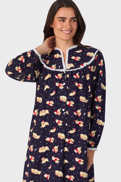 Women's Cuddly Labs 100% Cotton Brushed Flannel Long Sleeve Nightgown