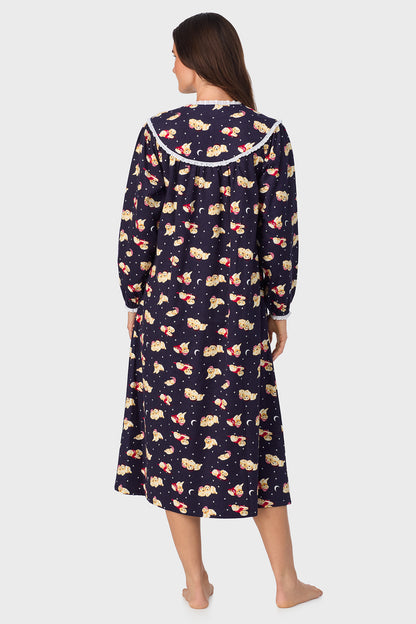 Women's Cuddly Labs 100% Cotton Brushed Flannel Long Sleeve Nightgown