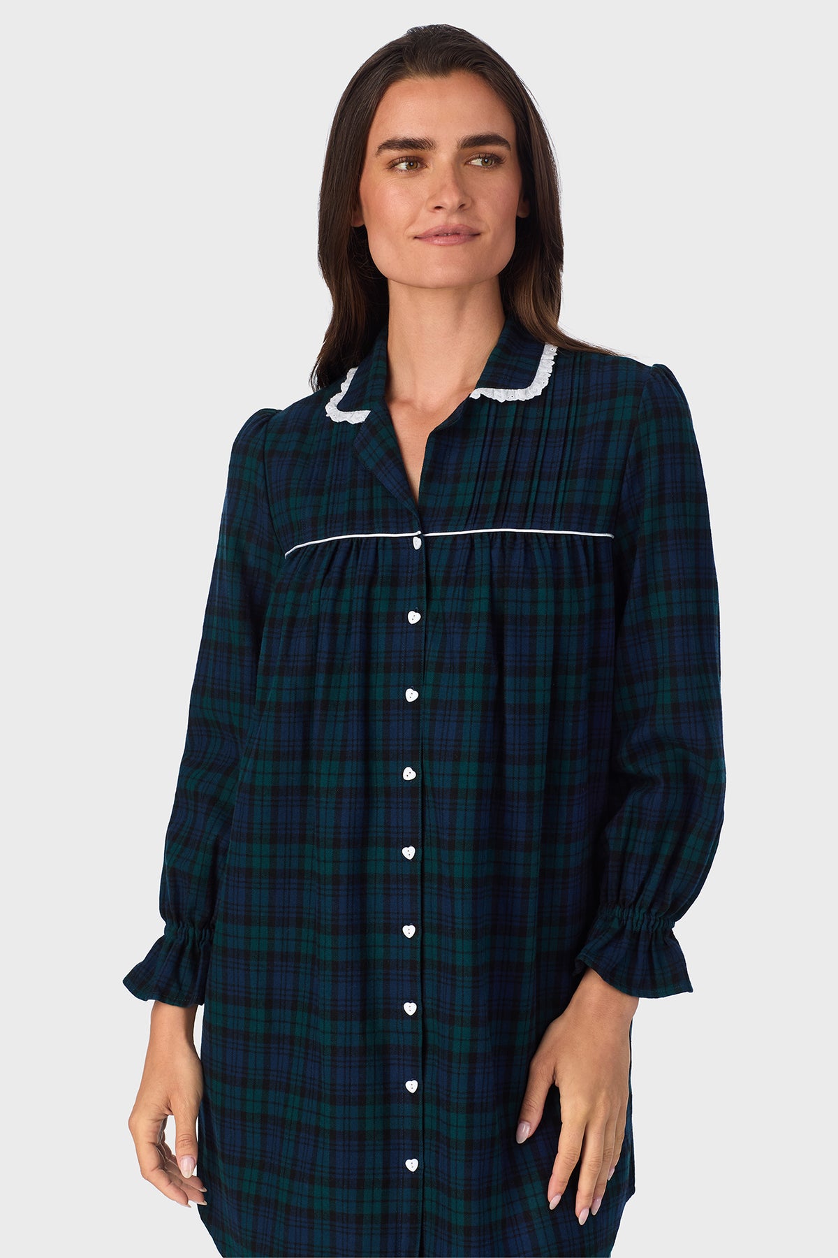 Black Watch Plaid  100% Cotton Brushed Flannel Long Sleeve Nightshirt