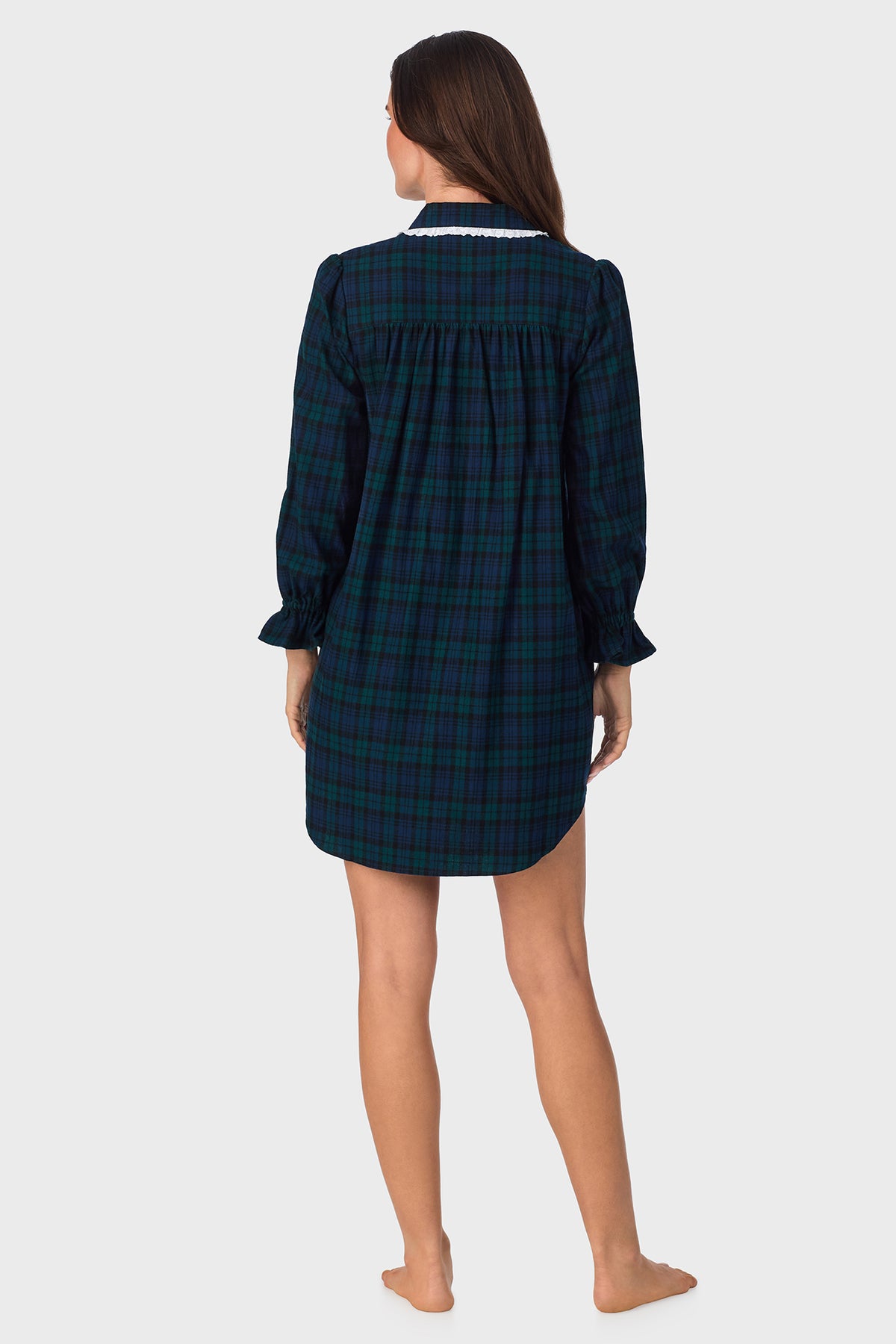 Black Watch Plaid  100% Cotton Brushed Flannel Long Sleeve Nightshirt