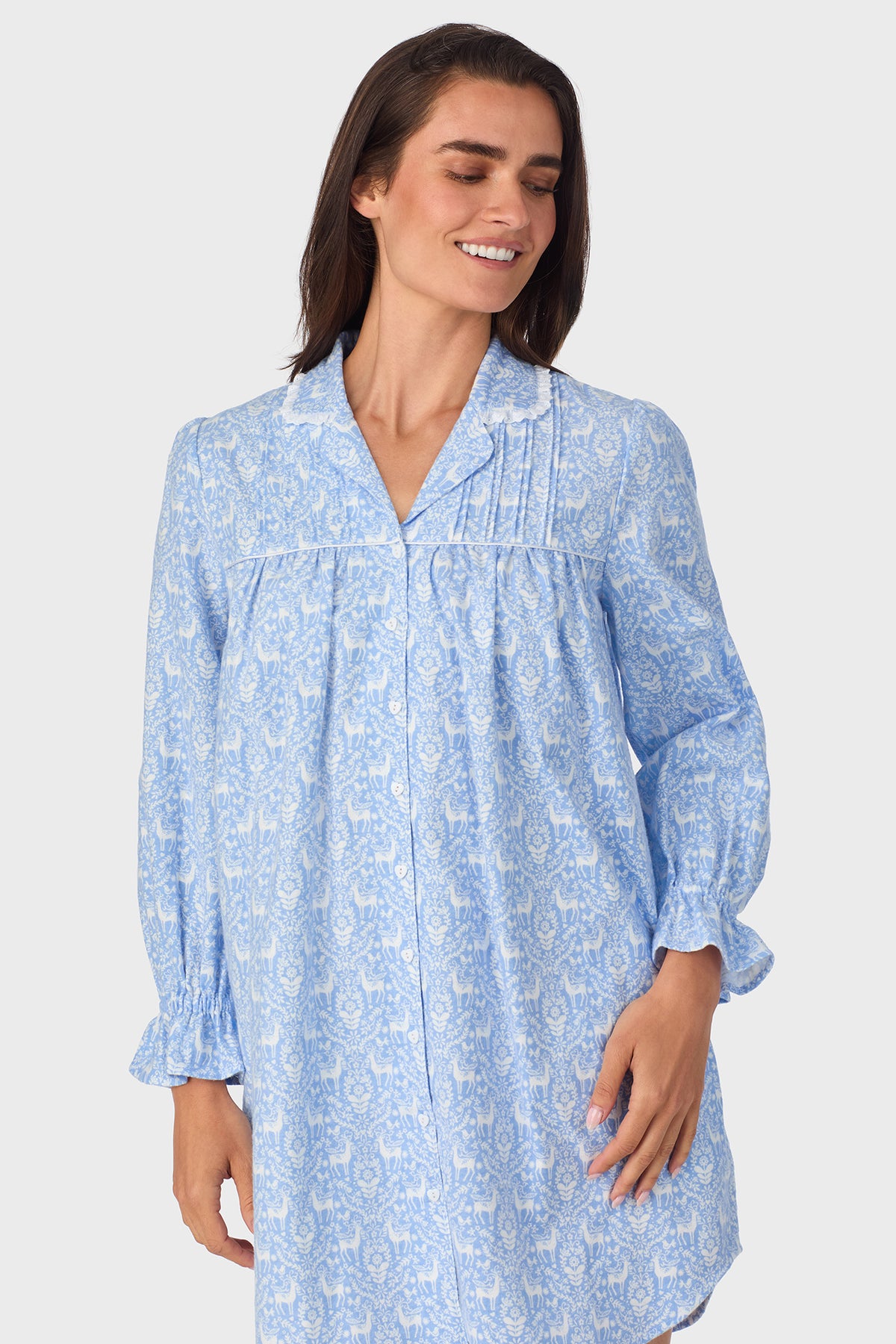 Blue Nordic Tyrolean 100% Cotton Brushed Flannel Long Sleeve Nightshirt