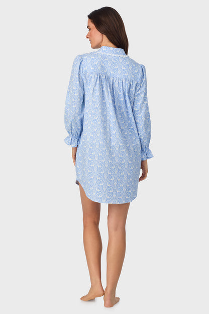 Blue Nordic Tyrolean 100% Cotton Brushed Flannel Long Sleeve Nightshirt