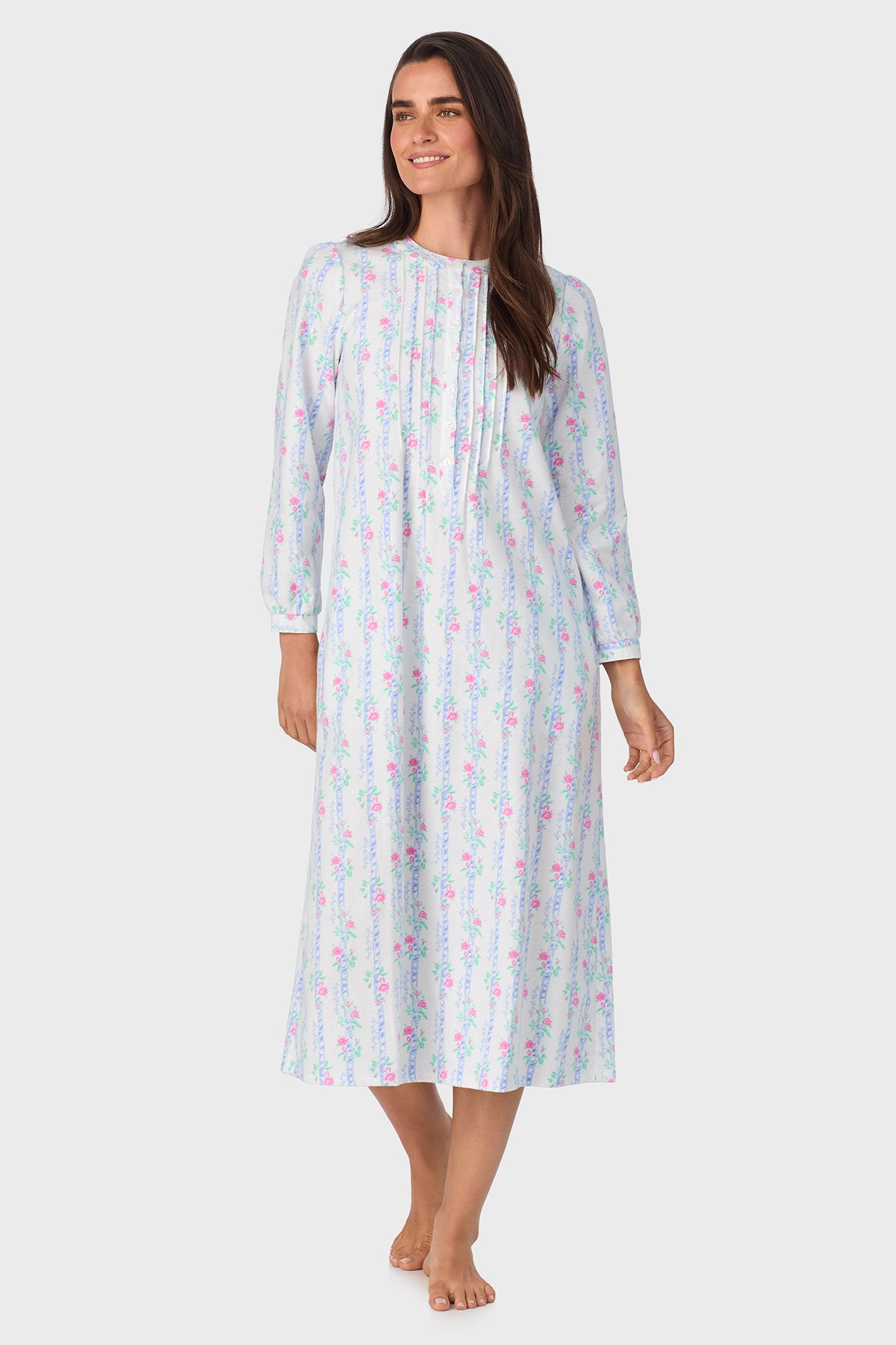 Sweet & Simple Moire Garland Stripes 100% Cotton Brushed Flannel Long Sleeve Gown
