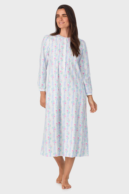 Sweet & Simple Moire Garland Stripes 100% Cotton Brushed Flannel Long Sleeve Gown