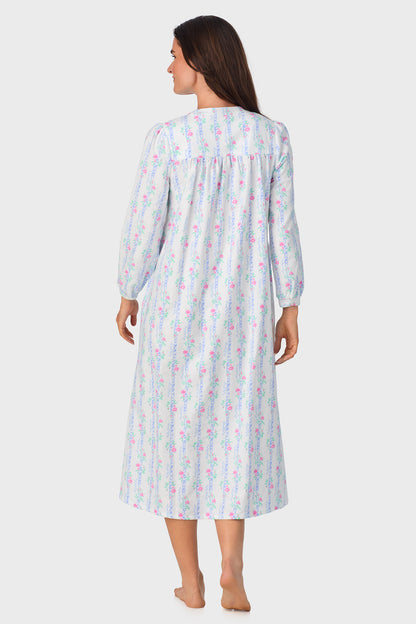 Sweet & Simple Moire Garland Stripes 100% Cotton Brushed Flannel Long Sleeve Gown