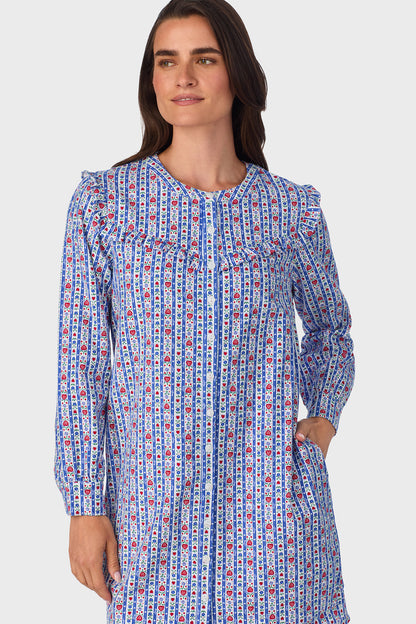Blue Tyrolean 100% Cotton Brushed Flannel Long Sleeve Nightshirt