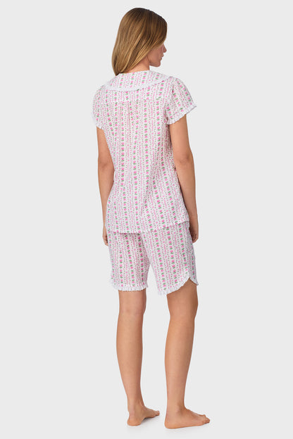 A lady wearing Rosey Tyrolean Cotton Lawn Bermuda Pajama