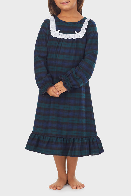 Toddler & Girls Black Watch Plaid 100% Recycled Poly Twill Nightgown