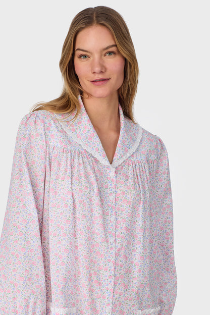 Grandma's Garden Cotton Dream Long Sleeve Short Button Front Robe