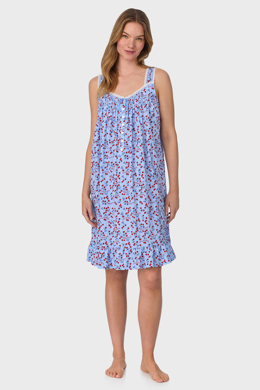 A lady wearing Blue Skies & Berries Cotton Knit Short Nightgown