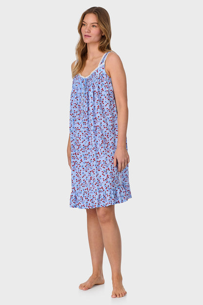 A lady wearing Blue Skies & Berries Cotton Knit Short Nightgown