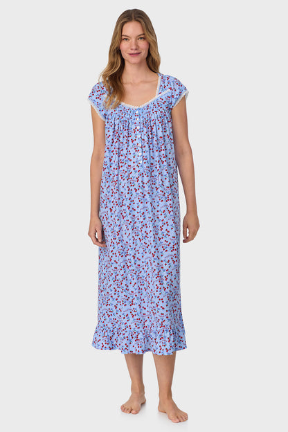 A lady wearing Blue Skies & Berries Cotton Knit Long Nightgown