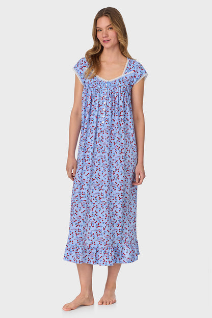 A lady wearing Blue Skies & Berries Cotton Knit Long Nightgown