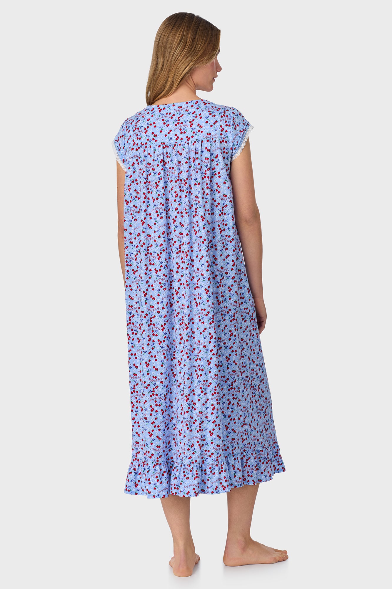 A lady wearing Blue Skies & Berries Cotton Knit Long Nightgown