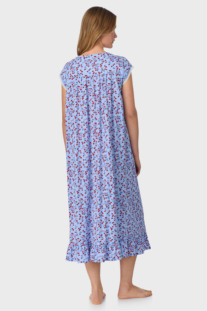 A lady wearing Blue Skies & Berries Cotton Knit Long Nightgown