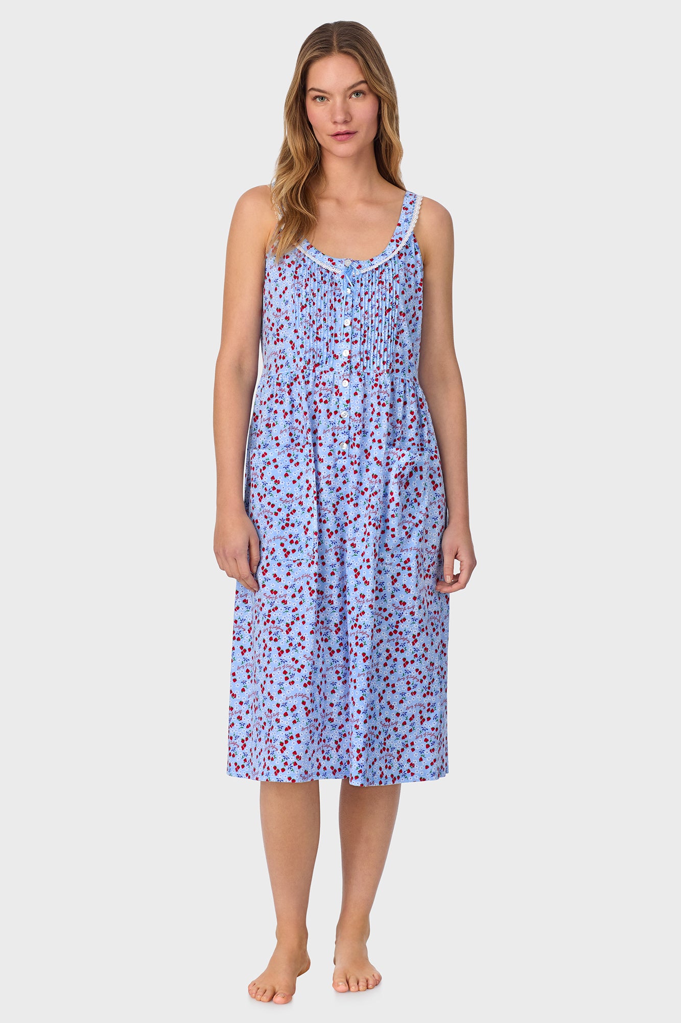 A lady wearing Blue Skies & Berries Cotton Knit Sundress