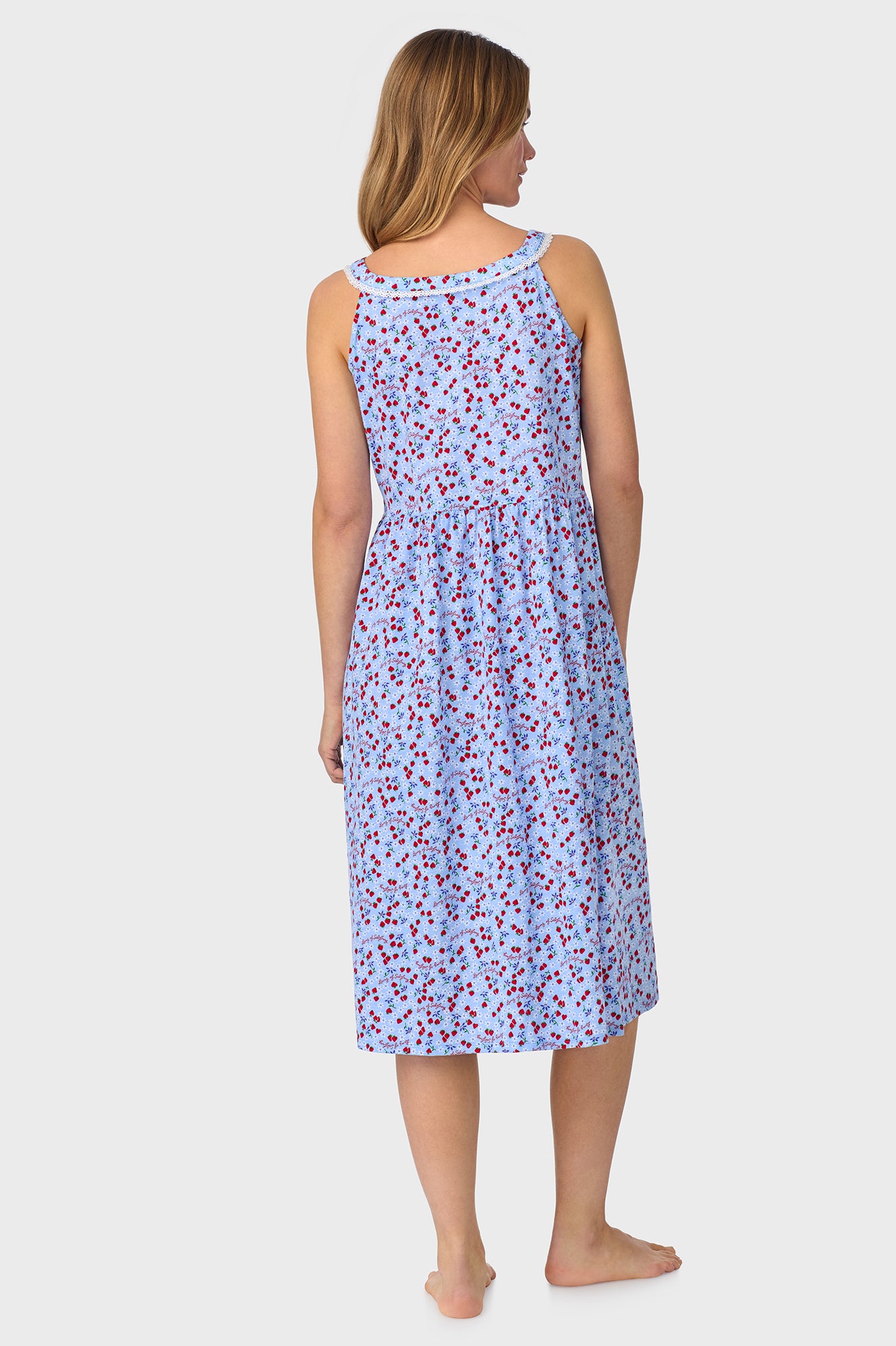 A lady wearing Blue Skies & Berries Cotton Knit Sundress