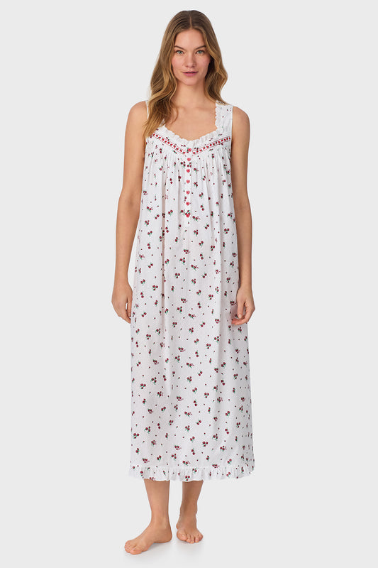 A lady wearing Strawberry Jubilee Cotton Lawn Ballet Nightgown
