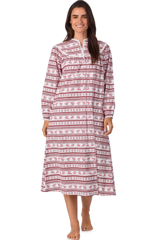 A lady wearing Red Fair Isle Flannel Gown