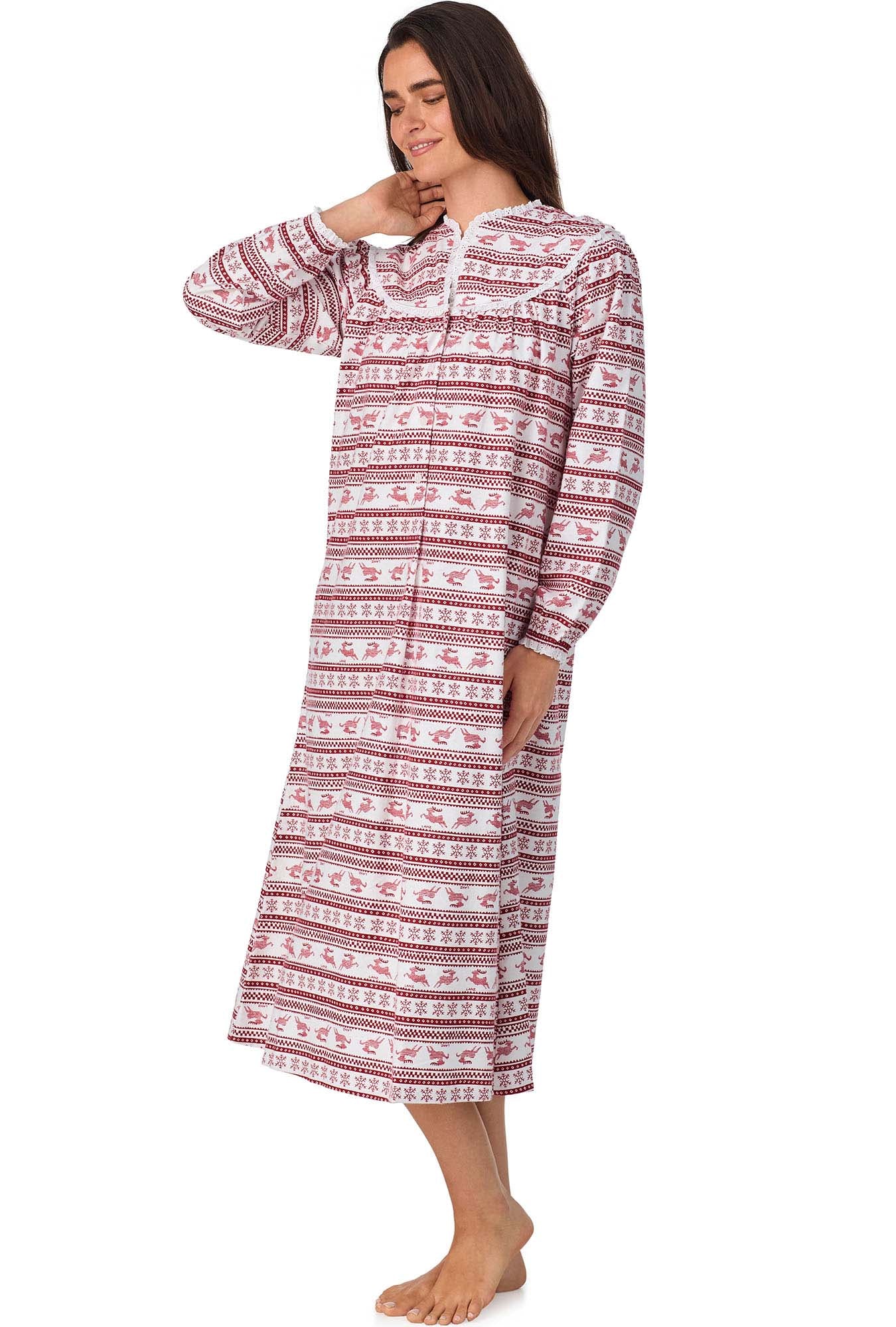 A lady wearing Red Fair Isle Flannel Gown