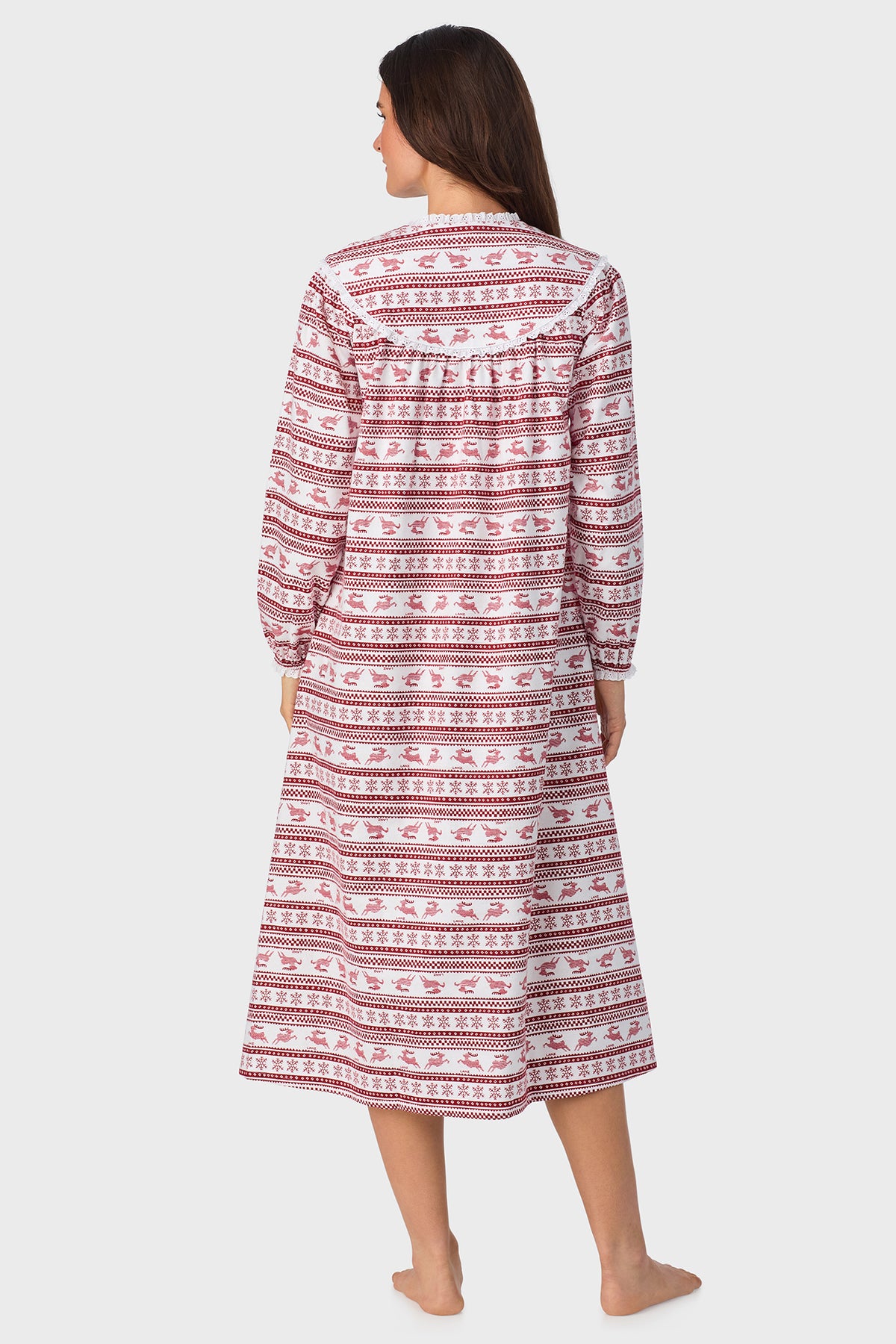 Women's Red Fair Isle 100% Cotton Brushed Flannel Long Sleeve Nightgown