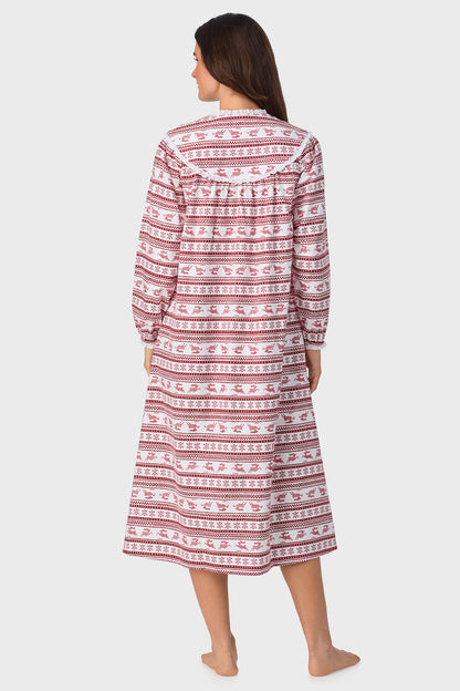 Women's Red Fair Isle 100% Cotton Brushed Flannel Long Sleeve Nightgown