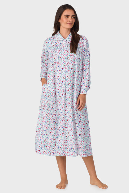 Women's New Cardinal 100% Cotton Brushed Flannel Peter Pan Collar Long Sleeve Nightgown