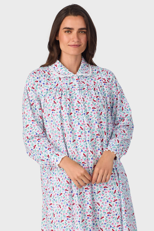 Women's New Cardinal 100% Cotton Brushed Flannel Peter Pan Collar Long Sleeve Nightgown