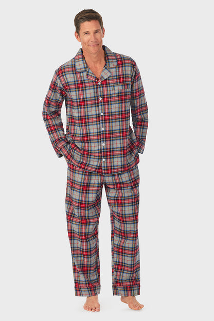 Mens Grey Plaid Flannel Pajama